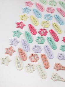 30/20/10Pcs Polka Dot Hollow Star BB Clips, Including Star, Flower, Cloud, Water Drop, And Oval Snap Hair Clips, Macaron Color Daily Decorative Hair Accessories, Suitable For Women And Girls. - Multicolor - View 4