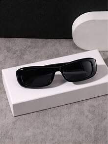 RENNES 1pc Men Black Slim Rectangular Fashionglasses, Thick Glossy Frame, Lightweight, Stylish Eyewear For Daily & Driving Use - Multicolor - View 2