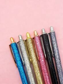 2PCS/ New Model Of Retractable Pens Wholesale, Creative Gold Glitter Retractable Ballpoint Pens, Metal Pens With PU Glitter Leather Cover - Multiple Styles - View 2