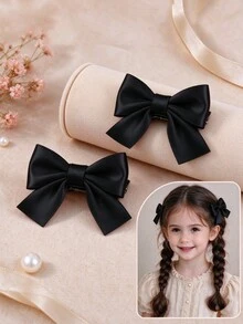 2Pcs Girls Solid Color Satin Bow Hair Clips Sweet Alligator Barrettes For Daily Party Hair Accessories - Mixed color - View 13