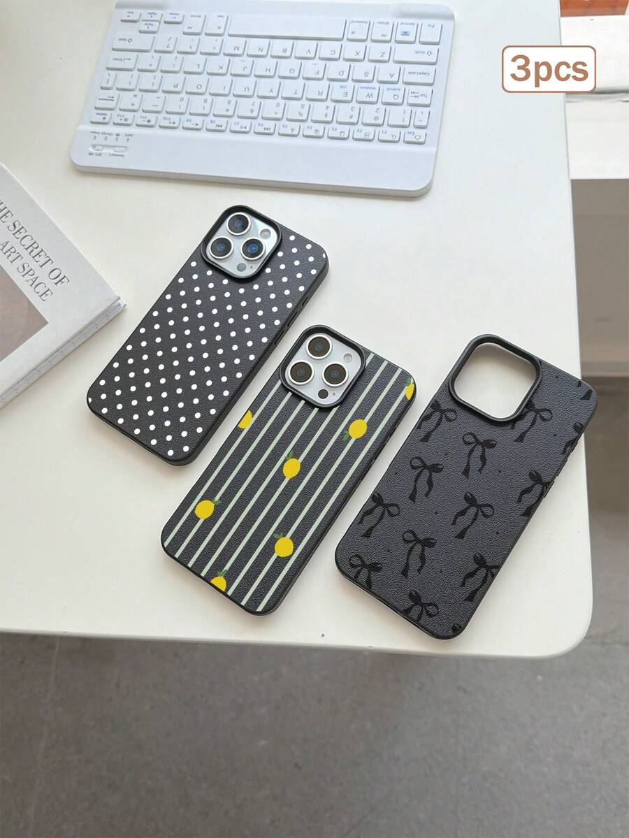 3件裝波點與條紋元素 TPU 防震全包覆精準保護殼,適用於 Apple 11/12/13/14/15/16/17 Pro Max - 彩色 - 查看 1