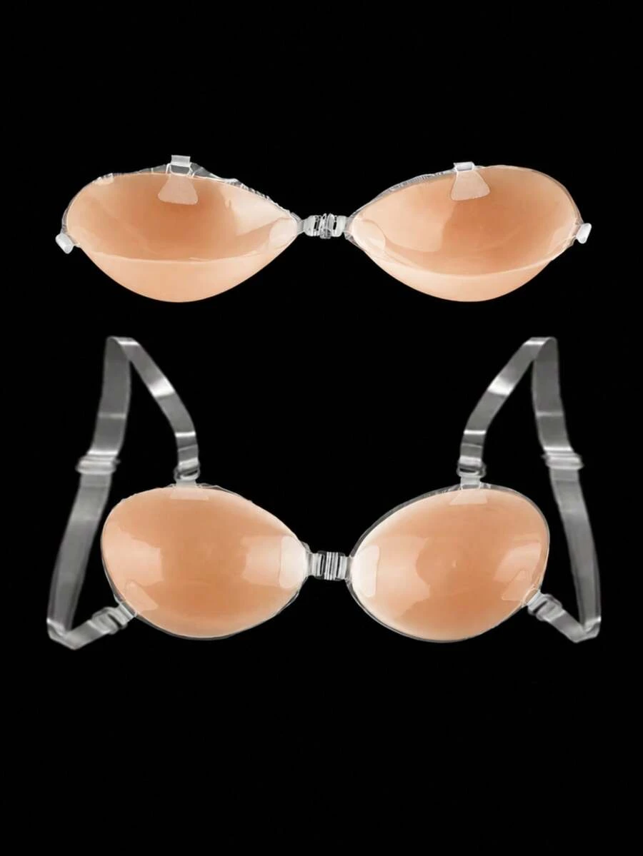 1 Pasang Bra Push-Up Tanpa Tali Silikon - Termasuk 1 Pasang Tali Bahu Transparan, Bra Perekat Tahan Air Cocok Untuk Pernikahan dan Gaun Tanpa Punggung - Krem - View 1
