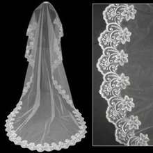Single Layer Tulle Large Pearl Bridal Veil, Long Train Cathedral Style Women's Veil - Ivory - View 4