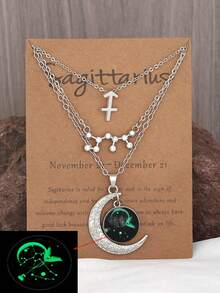 3pcs/Set Vintage 12 Zodiac Symbol Moon Glow Pendant Necklace Set, Constellation Card Necklace, Birthday Gift For Friends & Girlfriends - White K - View 10