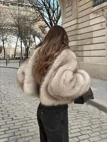 Women's Elegant Fashion Casual Versatile Faux Fur Coat, Round Neck Buttonless Cardigan, Premium Faux Fox Fur Faux Fur Plush Coat, Short Loose Fuzzy Luxury Faux Fur Jacket, Christmas Halloween Party Holiday Dinner Wedding Party Ball Versatile Fashion Casual Noble Faux Fur Coat, Old Money Style Winter Thickened Warm Top, Socialite Style Soft Faux Fox Fur Plush Jacket - Light Grey - View 2
