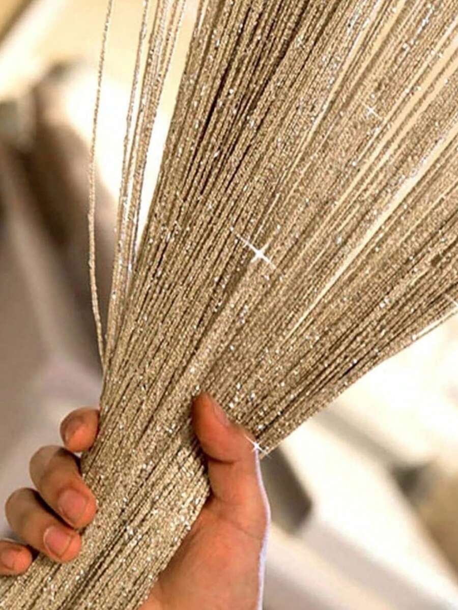 2/1件裝奢華閃亮米色絲綢窗簾,200*100cm,閃亮婚禮流蘇天花板吊掛裝飾,線性分隔設計,優雅婚禮背景布,柔軟懸掛,適用各種派對、房間與居家裝飾,易於安裝(米色) - 米色 - 查看 1