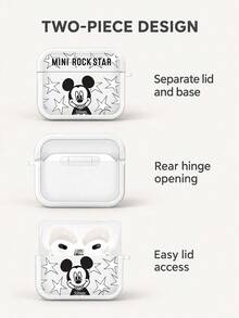 Miniso 迪士尼高級感TPU藍牙耳機保護殼，附1個同色掛鉤，適用於airpods1/2/3/4/5/pro/pro2/pro3，新款耳機防摔軟殼，男女通用，復古米奇 - 白色 - 查看 4