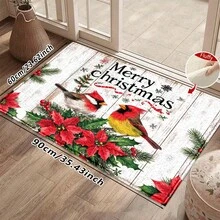 1件廚房地墊，柔軟仿羊絨材質，聖誕雪花紅綠植物紅黃鳥簡約木紋背景，廚房浴室門口防滑地墊，適用多場景使用，房間裝飾，節日禮物 - 彩色 - 查看 13