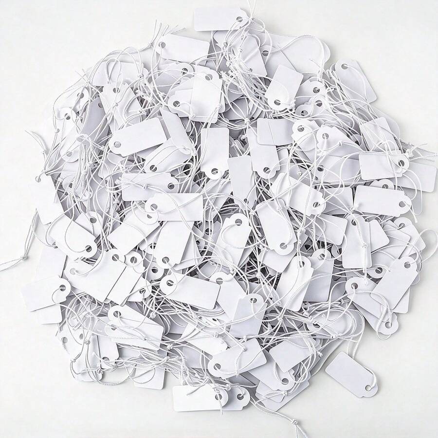 100 Jewelry Tags, String Loops, Price Tags, White Handwritten Gold And ...