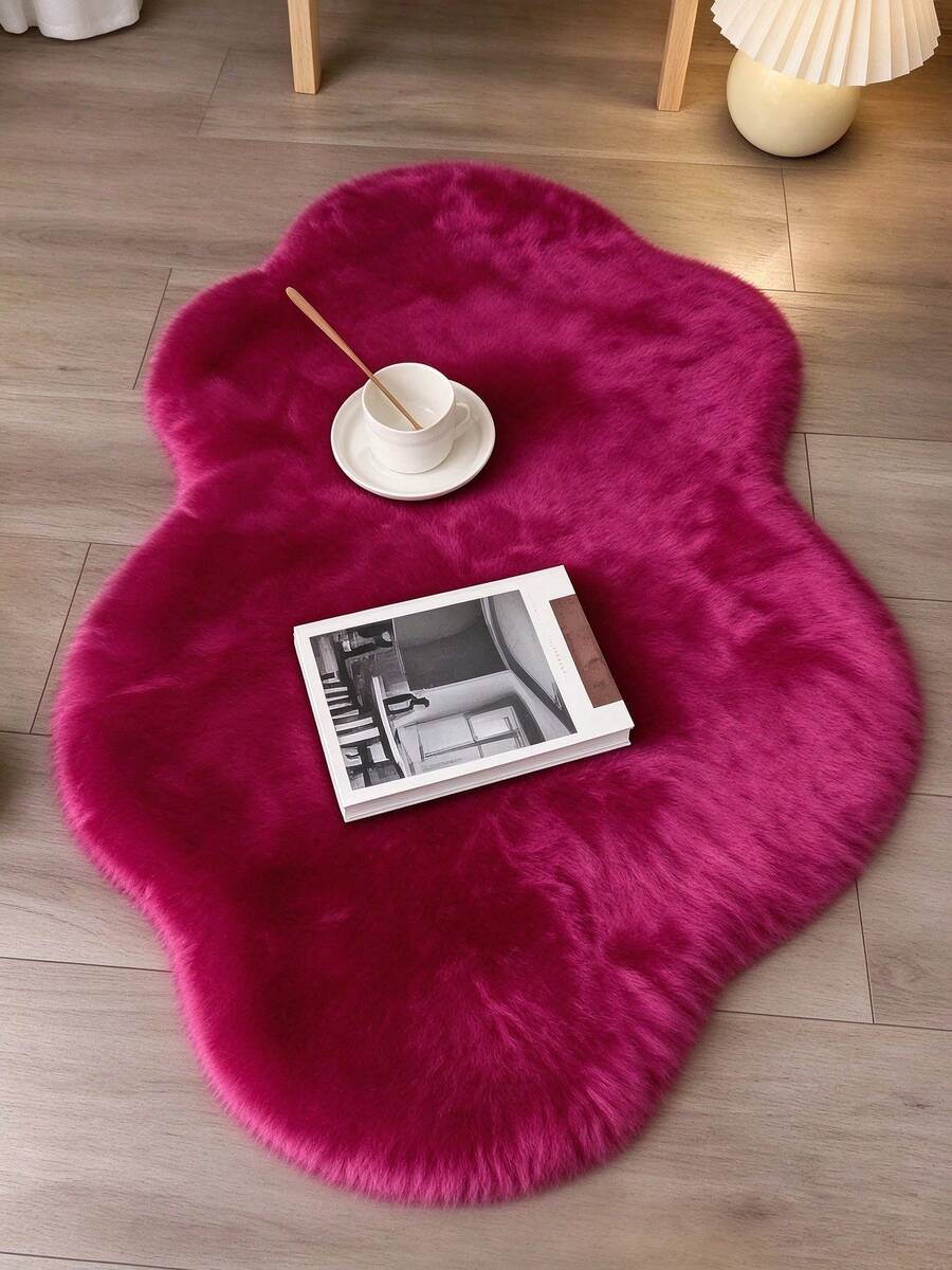 1pc Faux Fur Deep Pink Irregular Cloud Cream Style Decorative Rug, Long Pile Thick Warm Soft Cute Fluffy Carpet Mat, Seasonal Decorative Mat With Holiday Design, Christmas Decoration, Perfect Christmas Gift, Perfect For Christmas And New Year Celebrations, Decorative Rug, Bedroom Decor, Small Rug, Carpet, Home Decor, Living Room Rug, Living Room Small Rug, Bedroom Rug, Living Room Home Decor, Outdoor Rug, Enhance Home Style, Suitable For Adding Home Charm Decoration - Multicolor - View 1