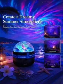 LED Projector Night Light With Aurora Borealis - USB Powered, ABS Plastic, Includes Remote Control, Suitable For Bedroom, Living Room, And Office Decoration, Perfect For Christmas, Birthday Parties, Creating Ambiance, And Bedroom Decor. - Multicolor - View 2