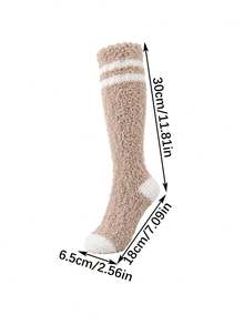 1 Pair/3 Pairs Women's Striped Fuzzy Knee-High Socks, Super Soft Coral Fleece Material, Fluffy Long Socks, Suitable For Warm And Comfortable Home And Sleep Wear In Winter - Multicolor - View 3