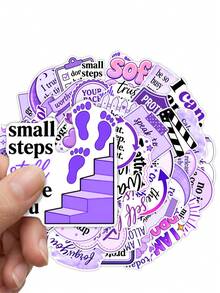 50Pcs Purple Positive Affirmation Text Stickers, Inspirational Self‑Love Slogan Decals, Waterproof Stickers For Cup, Luggage, Laptop & Craft Decoration - Multicolor - View 3