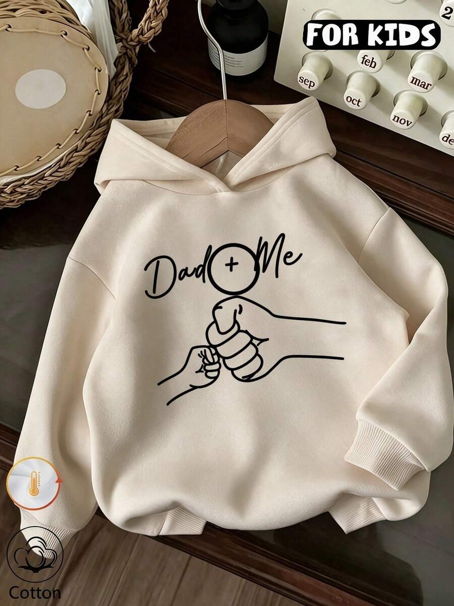 Teen Girls Father & Daughter High Five Line Print Sweatshirt, Casual Long Sleeve Pullover Sweatshirt - Apricot - View 1