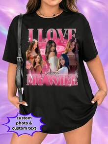 Custom 90s Retro Plus Size Tee, Personalized Portrait T-Shirt For Couples, Upload Your Family, Birthday Gift Black Summer - Black - View 2