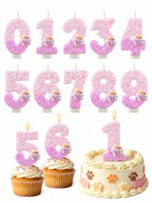 1pc Sequin Gradient Pink Cat Paw 0-9 Number Birthday Candle, Shiny Number Cake Topper Decoration, Pet Theme Cake Decor, Suitable For Cat And Dog Birthday Celebration Cake Decoration Accessories - View 5