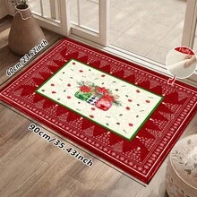 1pc Kitchen Floor Mat, Soft Faux Cashmere Material, Christmas Floral Pine Cone Decor, Kitchen Bathroom Entryway Anti-Slip Floor Mat Red And Green, Suitable For Multiple Scenarios Anti-Slip Floor Mat, Room Decoration, Holiday Gift - Multicolor - View 11