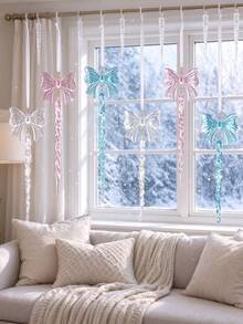 6PCS Christmas Acrylic Bow Icicle Hanging Ornaments, Clear Macaron Color Crystal Bow Icicle Pendants, Xmas Tree Window Home Holiday Party Decorations - Multicolor - View 3