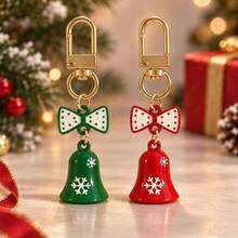 1pc/2pcs Unisex Alloy Bow Bell Pendant Charm, Christmas Snowflake Print Accessory Keychain, Christmas Gift Bag Charm, Wallet Accessory - Multicolor - View 6