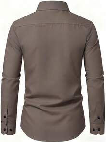 Men's Solid Color Button Design Business Formal Long Sleeve Shirt - Chocolate Brown - View 3