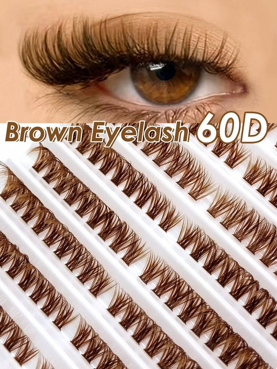 Sibeuna 180pcs Espresso Brown Cluster Eyelash D Curl 60D Wispies Brown Lashes 8-16mm Increasing Length Individual Lashes Natural Look Winged Lashes Enlarge Your Eyes, Suitable For Beginner Daily Wear - D - View 1