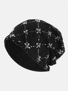 1PC Women's Pearl & Rhinestone Color Matching Double Layer Lace Headwrap Turban Cap, Suitable For Daily Wear - Multicolor - View 6