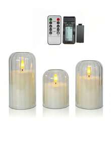 3pcs Vertical Stripe Curved Soft Light Shade Remote Control Electronic Candles, Realistic Flickering Warm Flame, 4-Stage Timer Dimmable, Cream Style Living Room Tea Room Cafe Window Display Holiday Atmosphere Desktop Candle Light Set - Transparent Arc - View 11