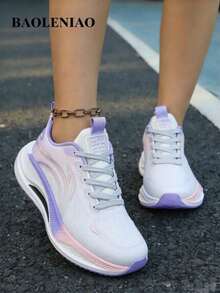 Women's New Gradient Color Low-Top Sneakers, Lightweight Breathable Anti-Slip Shock-Absorbing MD Soft Sole, Versatile Lace-Up Fairy Style Tennis Shoes For Commuting, Sports And All-Day Comfortable Wear - Gray Purple - View 2