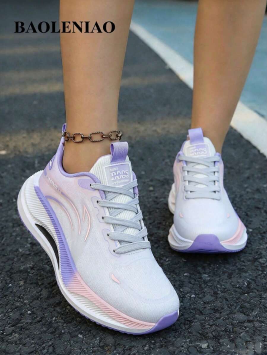 Women's New Gradient Color Low-Top Sneakers, Lightweight Breathable Anti-Slip Shock-Absorbing MD Soft Sole, Versatile Lace-Up Fairy Style Tennis Shoes For Commuting, Sports And All-Day Comfortable Wear