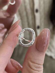 1pc Fashionable "I Have The Ability To Overcome Any Difficulty" Letter Decor Open Ring - Silver - View 1