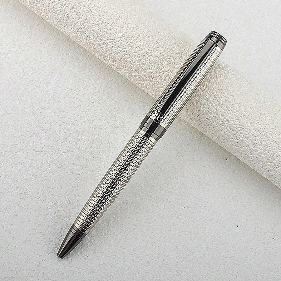 Pulpen Ballpoint Logam Bertekstur Kotak-kotak Mewah Warna Perak dengan Ukiran Tekstur untuk Tanda Tangan Bisnis, Pulpen Roller Ball untuk Kantor, Eksekutif, dan Hadiah Menulis. - 701 - View 1