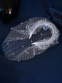 1pc Exquisite Mesh Faux Pearl Headband Versatile Women's Party Prom Hair Accessory Weddings Bridal Hair Accessory - Pink - View 9