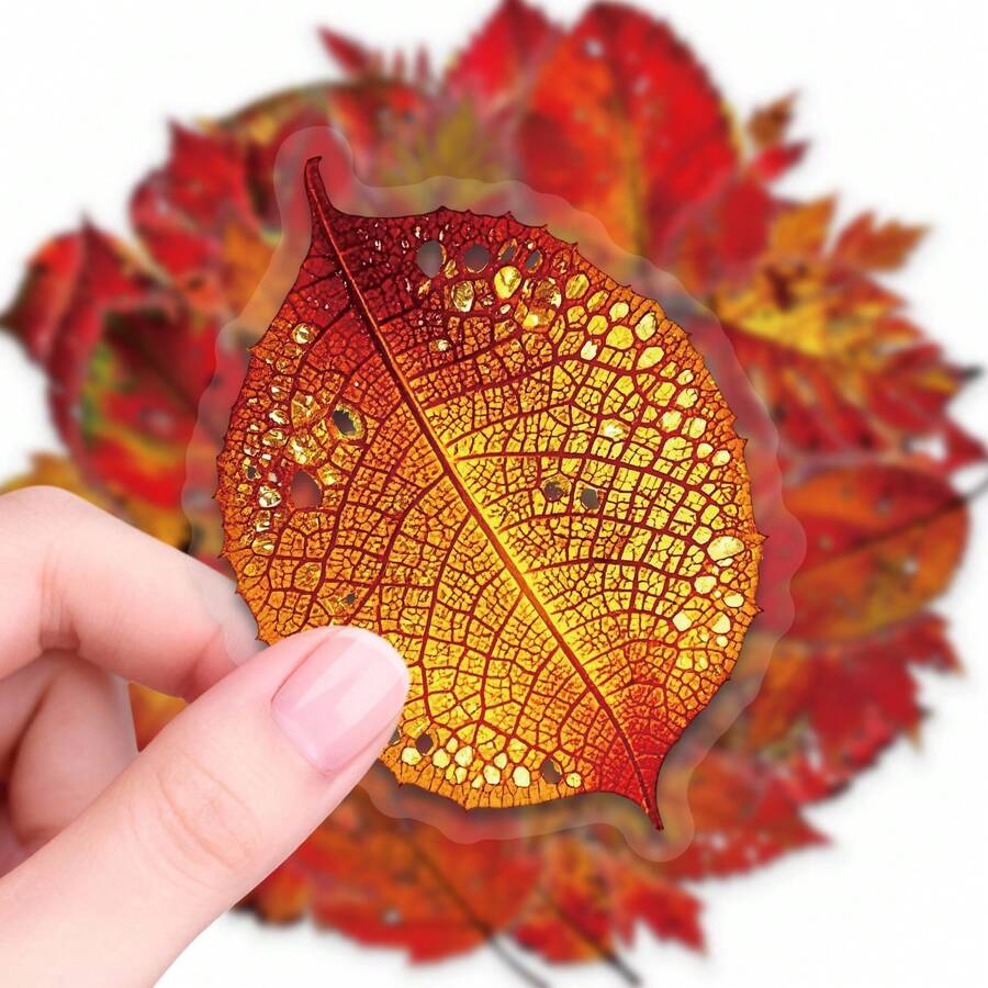 56pcs Autumn Realistic Fallen Leaves Doodle PET Stickers, Self-Adhesive Decorative Labels, Stationery Stickers Suitable For Scrapbooking, Journaling, Notebook Making, Card Making, Gift Wrapping, Planner And Creative Projects - one-size - View 1