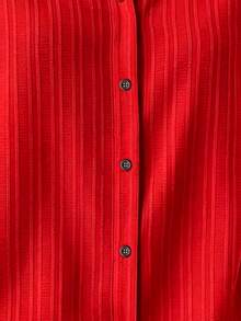 Casual Fashion Ribbed Women's Plus Size Lightweight Breathable Autumn Long Sleeve Button-Up Shirt - Red - View 3