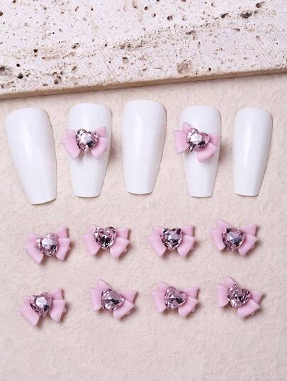 10 piezas de mariposas de resina de colores con corazón de strass para decoración de uñas, accesorios de arte de uñas con cinta rosa, gemas para arte de uñas, suministros para arte de uñas, adecuado para decoración de arte de uñas personalizada