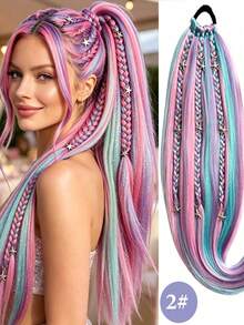 24 Inch Women's Synthetic Ponytail Wig/Elastic Rope New Braided Wig/Thickened Elastic Rope/More Durable/Suitable For Daily Wear/Also Suitable For Parties And Gatherings/Colorful Wig/Party Wig/Costume Wig - Multicolor - View 10