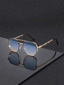 1 Pair Fashion Unisex Photo Essential Glasses, Multiple Colors Available, High-End Minimalist Round Frame Design, Suitable For Men And Women - Gold - View 4