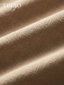FEIAO Men's Vintage "Old Money Style" Solid Color Linen-Texture Woven Casual Comfortable Long Pants, All-Season Versatile - Camel - View 7