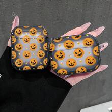 1PC Semi-Transparent Grey Background Full Print Cute Pumpkin Lantern Candy Bead Pattern Earphone Protective Case Suitable For AiPods1/2, AirPods3, AirPods4, AirPods5, AirPodsPro, AirPodsPro3 Full Coverage Anti-Drop Soft Shell With Hanging Buckle - Transparent Black - View 1