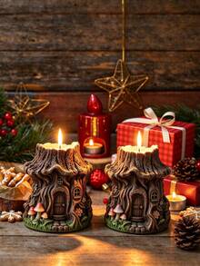 Forest Vintage Treehouse Tree Stump Silicone Mold, Fairy Tale Tree Hollow Design, DIY Handmade Mold For Aromatherapy Candles, Resin, Plaster Ornaments And Desktop Decor - Tree House Resin Gypsum Silicone Mold - View 2