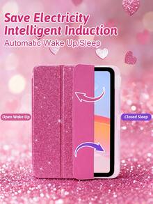 Ayotu Personalized Photo & Text Protective Case Compatible With IPad Air 4/5 10.9 Inch, 7/8/9 10.2 Inch, 11th Gen (A16) 11 Inch 2025, Glitter Cover Customized Protective Case, Built-In Pen Slot, Cute Style, Suitable For Girls, Back To School, Valentine's Day And New Year - Single-sided Printing - Rose Red - View 7
