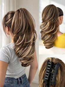 HEYPINK Claw Shaped Ponytail Extension Hair Accessory Black Brown Gradient Red Gradient Purple Gradient Pink Gradient Blue Gradient Brown Multi-Color 18 Inch Water Ripple Heat-Resistant Fiber Synthetic Ponytail Wig, Parties And Daily Use - Black Brown - View 15