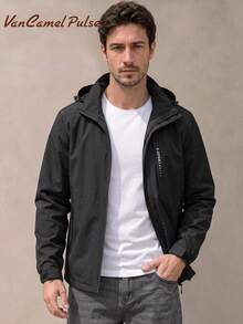 Vancamel Pulse Men's Solid Color Hooded Outdoor Sports Windbreaker Jacket, Versatile Commuter Minimalist Jacket - Black - View 3