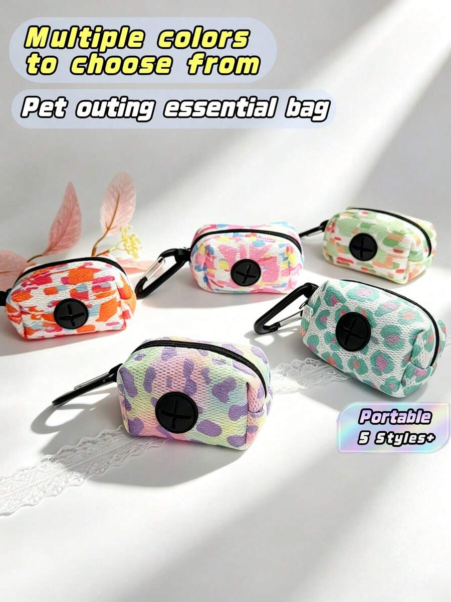 1pc Dog Poop Bag Dispenser With Clip, Leopard Camo Print Pet Waste Bag Storage Pouch, Can Be Hung On Leash, 7x5cm Portable Travel Poop Bag Carrier With Zipper And Cross-Shaped Dispensing Hole, 5 Colors Available, Suitable For Small And Medium Dogs Walking - View 1