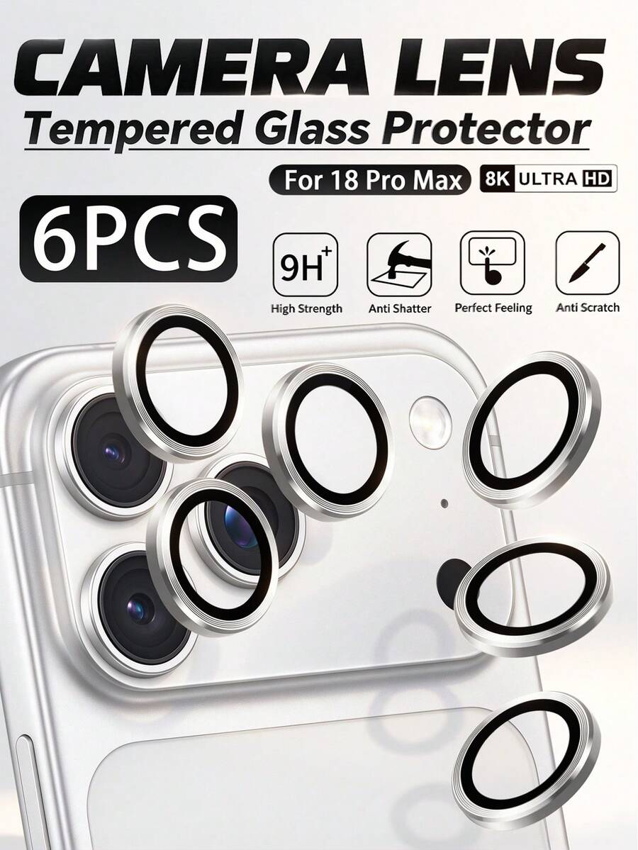 MSRI 6pack-Silver CD Texture Decorative Lens Protector Film, Strong Adhesion With No Edge Peeling, Daily Anti-Collision Anti-Scratch Wear-Resistant, Clear Imaging Without Degradation, Waterproof Anti-Fingerprint Lens Protection Accessory, Compatible With IPhone Duo/18 Promax/18 Pro/18/17 Pro Max/17 Pro/17Air/17/16 Pro Max/16 Pro/16 Plus/16/15 Pro Max/15 Pro/15 Plus/15/14/13/12 And Other Models.
