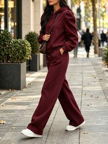 Sweat Sets For Women Hoodie And Sweatpants Casual Lounge Wear Matching Sweat Sets Fashion Outfit - Burgundy - View 4