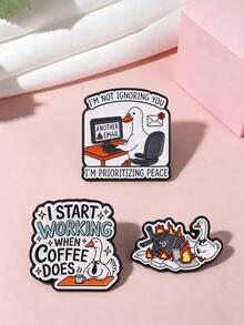 Funny Duck Enamel Pins, Humorous Work Slogan Brooch Set, Cute Goose Lapel Pin For Backpack Clothing Decor, Office Meme Badge Gift - Multicolor - View 2