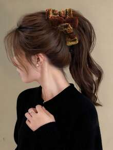 Brown Bow Banana Clip, Women's Hair Claw, Colorblock Premium Hair Accessory - Multicolor - View 3