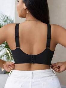 1pc Soft Support Large Bust Bra, Thin Jelly Lift Seamless Wire-Free Bra, Fixed Cup, Large Bust Minimizing, Anti-Sagging, Adjustable Straps, Wire-Free Support, Back Hook, Adjustable, Push-Up, Comfortable, Bra, Daily Wear - Black - View 2