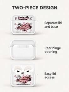 Miniso Snoopy Premium New Bluetooth Earphone Protective Case With 1 Matching Color Hook, Compatible With AirPods 1/2/3/4/5/Pro/Pro2/Pro3, TPU Minimalist Soft Shell, Unisex - White - View 4